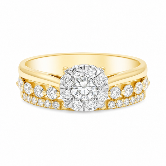 14k Yellow Gold and Natural Diamond Stack Illusion Ring (0.79 t.c.w.) Sz. 7