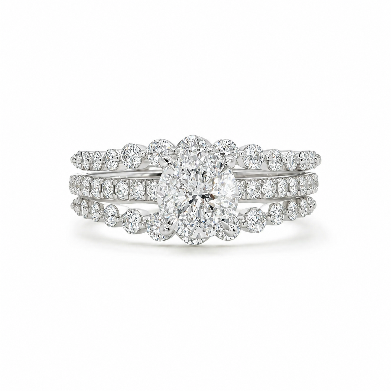 14k White Gold and Natural Diamond Cluster Ring w/ Enhancer (1.018 tcw)