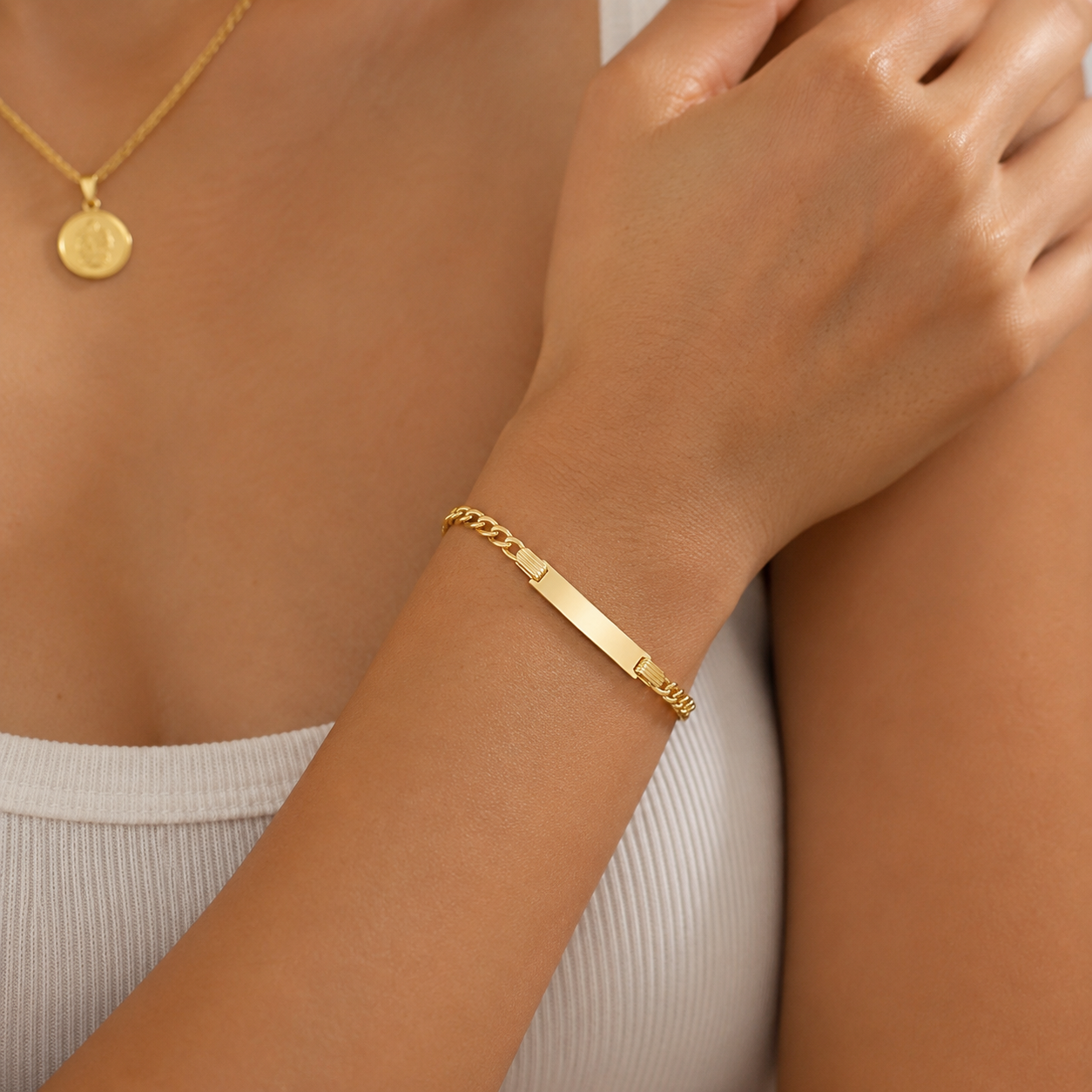 14k Curb Cuban Link ID Bracelet - 7.5"