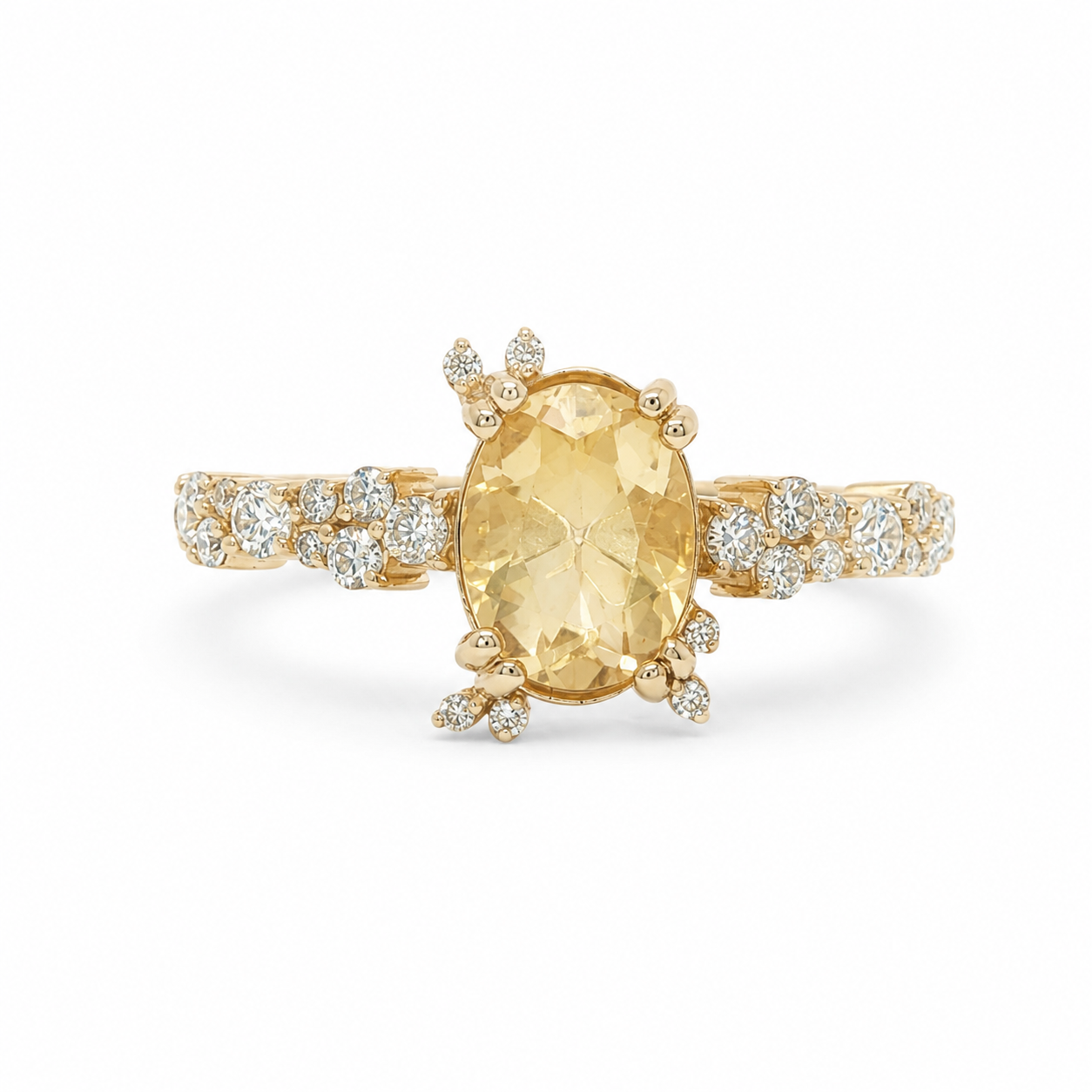 14k Gold Oval Citrine & Lab Diamond Ring | 8x6mm Natural Citrine