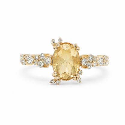 14k Gold Oval Citrine & Lab Diamond Ring | 8x6mm Natural Citrine