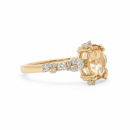 14k Gold Oval Citrine & Lab Diamond Ring | 8x6mm Natural Citrine