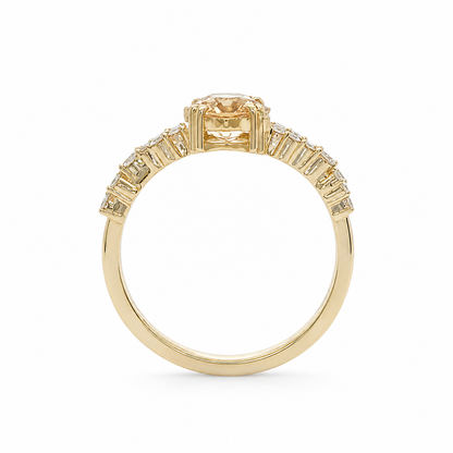 14k Gold Oval Citrine & Lab Diamond Ring | 8x6mm Natural Citrine