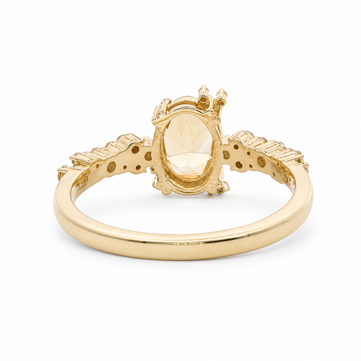 14k Gold Oval Citrine & Lab Diamond Ring | 8x6mm Natural Citrine