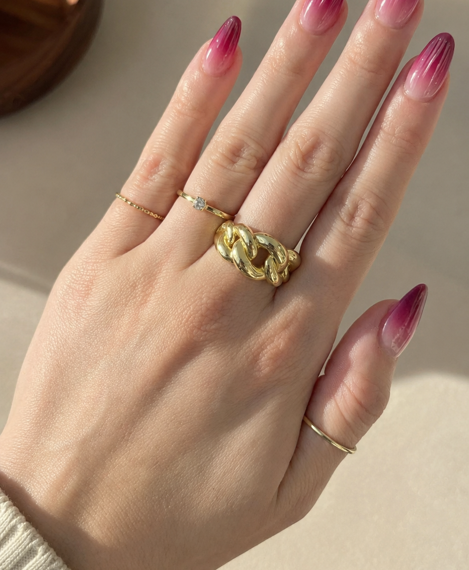 14k Gold Cuban Link Ring | Size 9 | Graduated Statement Band