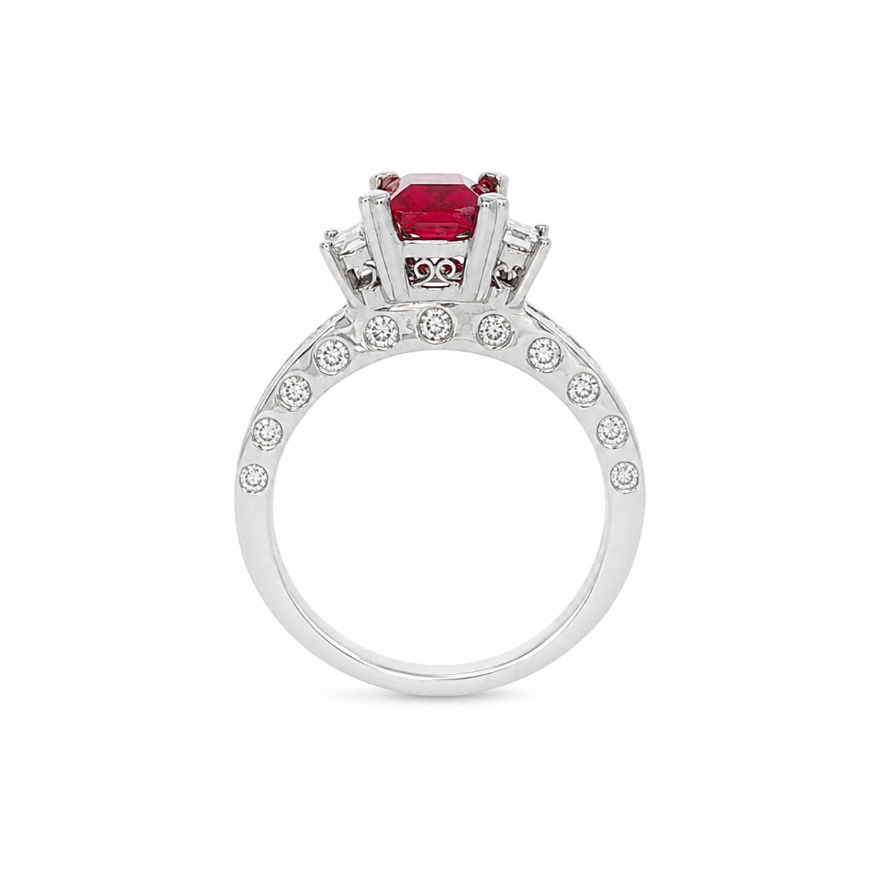 18k White Gold Natural Diamond Three Stone Ring