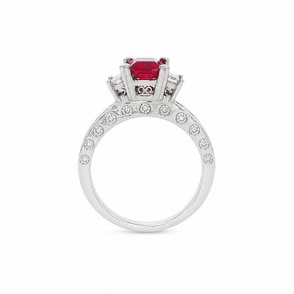 18k White Gold Natural Diamond Three Stone Ring