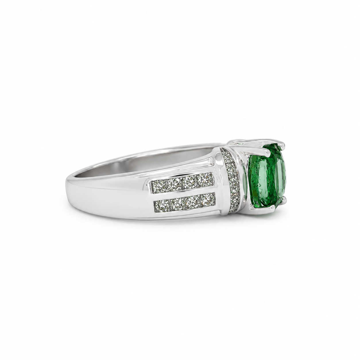 14k White Gold Natural Diamond & Mint Green Tourmaline Ring | 1.00tcw