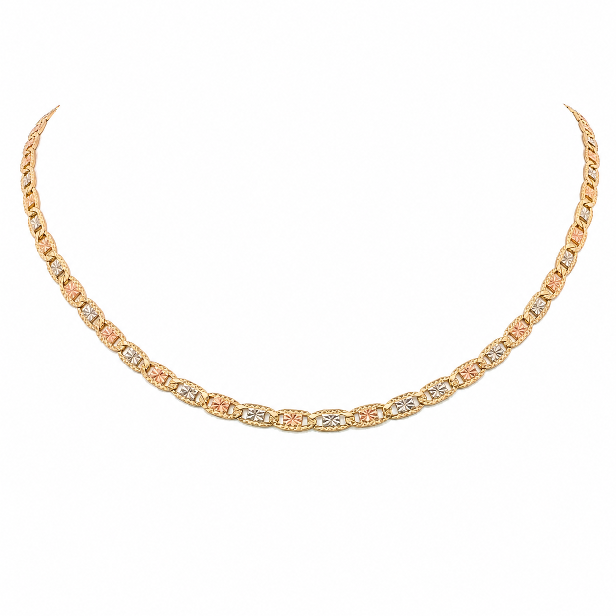 14k Gold Tri-Color Diamond-Cut Valentino Necklace 3.3mm | 20" Length