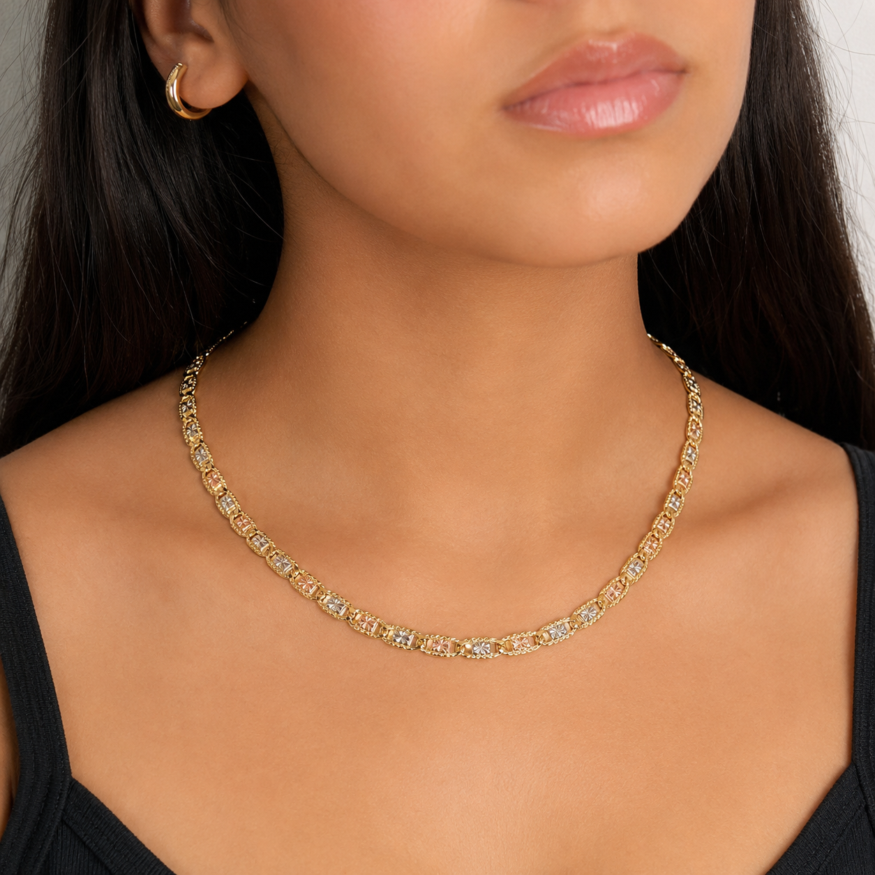 14k Gold Tri-Color Diamond-Cut Valentino Necklace 3.3mm | 20" Length