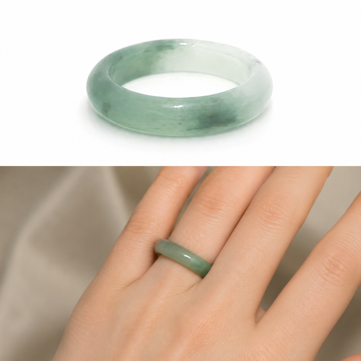 16.8mm A-Grade Natural Jadeite Abacus Ring