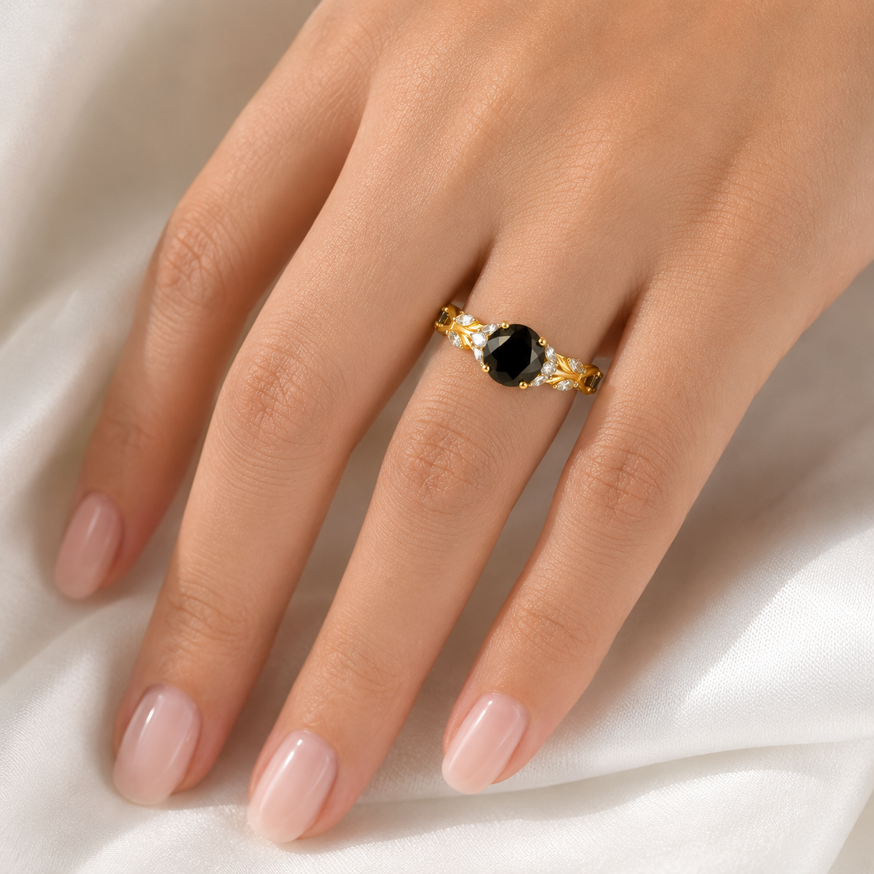 10k Gold Onyx Ring with Moissanite Accent