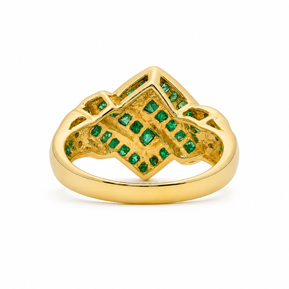 18k Yellow Gold Art Deco Style Estate Emerald & Diamond Ring | 0.38 tcw