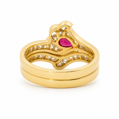 18k Yellow Gold Natural Ruby & Diamond Two-Piece Estate Ring Set