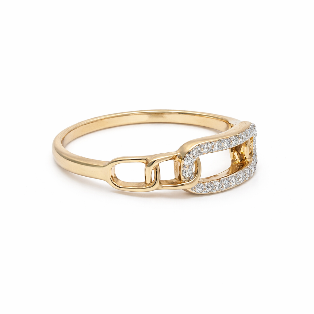 14k Yellow Gold and Natural Diamond Chain Link Ring (0.10tcw)