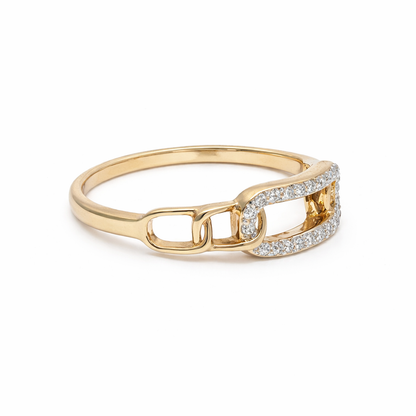 14k Yellow Gold and Natural Diamond Chain Link Ring (0.10tcw)