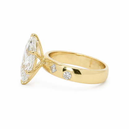 14k Gold 3.02ct Marquise Cut Lab Diamond Cigar Band Ring with Mixed Cut Accents | E/VS1