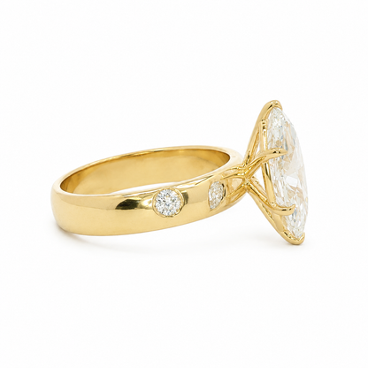 14k Gold 3.02ct Marquise Cut Lab Diamond Cigar Band Ring with Mixed Cut Accents | E/VS1