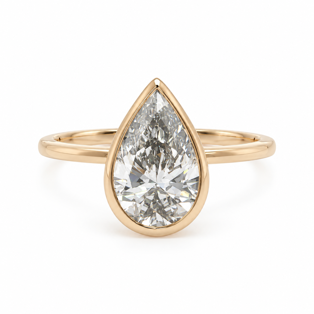 14k Gold Bezel Set 2ct Pear Lab-Grown Diamond Engagement Ring | H VS