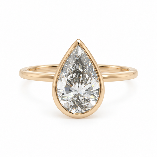 14k Gold Bezel Set 2ct Pear Lab-Grown Diamond Engagement Ring | H VS