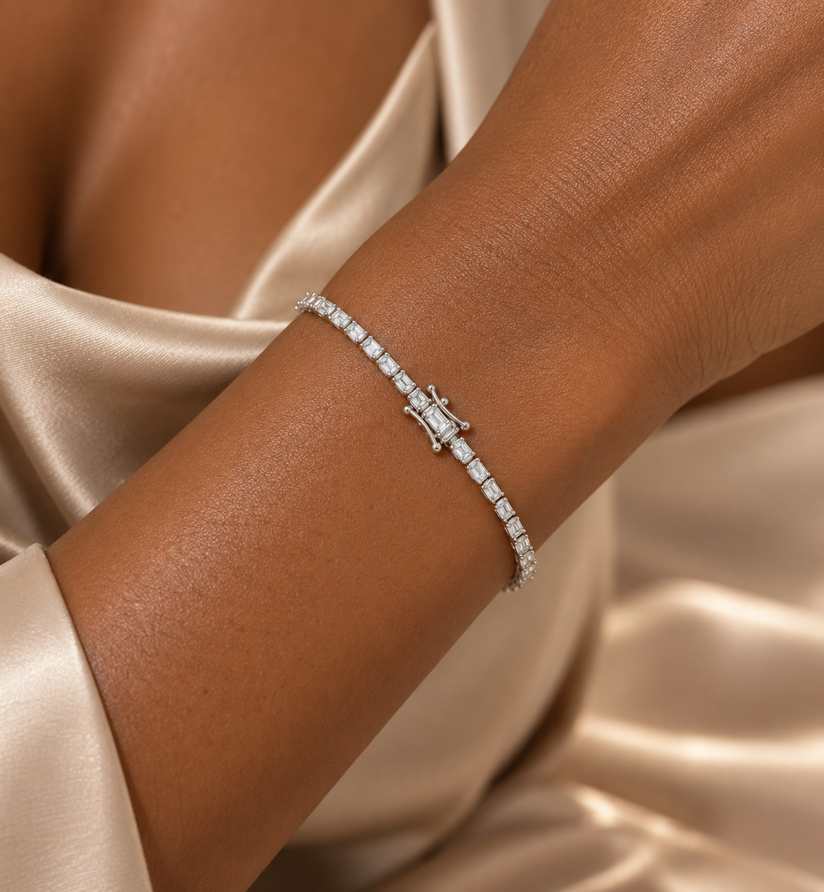14k White Gold Emerald Cut Lab Diamond Tennis Bracelet — 7" | 4.54tcw