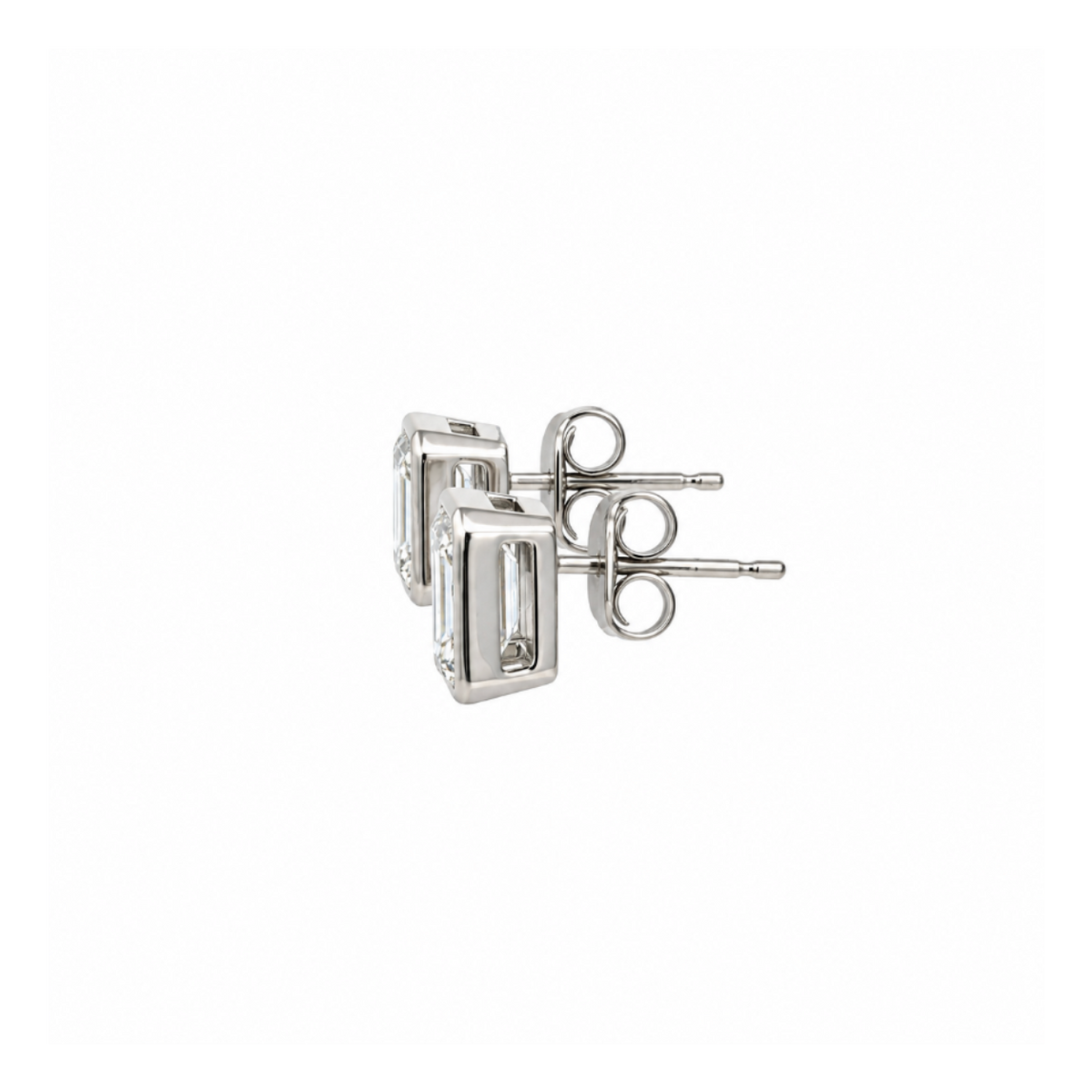 14k White Gold Bezel-Set Emerald Cut Lab-Grown Diamond Stud Earrings | 2.00tcw | D VVS2