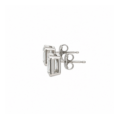 14k White Gold Bezel-Set Emerald Cut Lab-Grown Diamond Stud Earrings | 2.00tcw | D VVS2