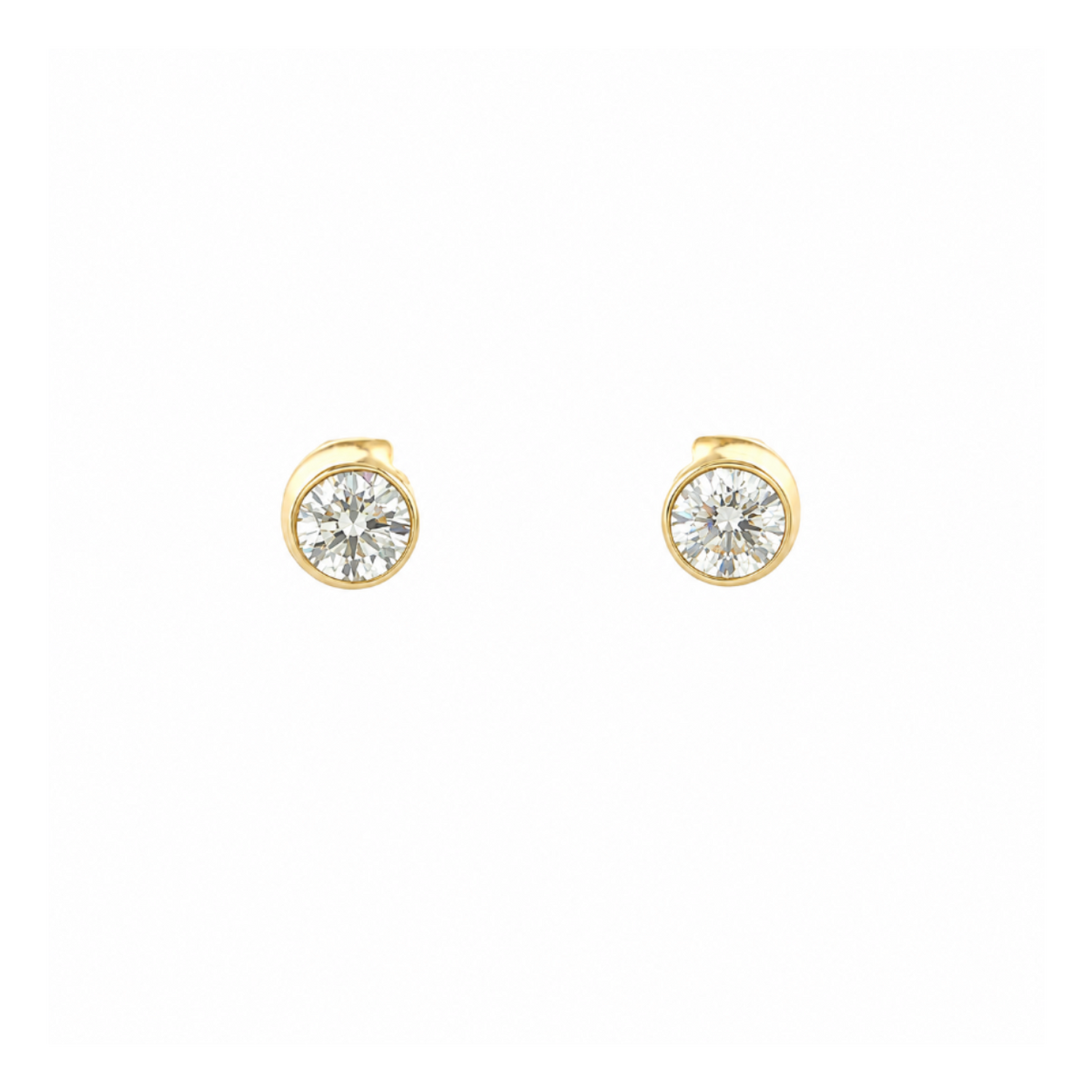 14k Gold Bezel-Set Round Diamond Stud Earrings