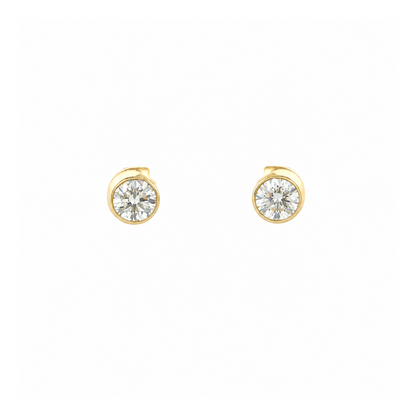 14k Gold Bezel-Set Round Diamond Stud Earrings