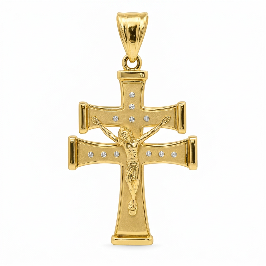 14k Gold Matte Jesus Crucifix Pendant | 10.4g