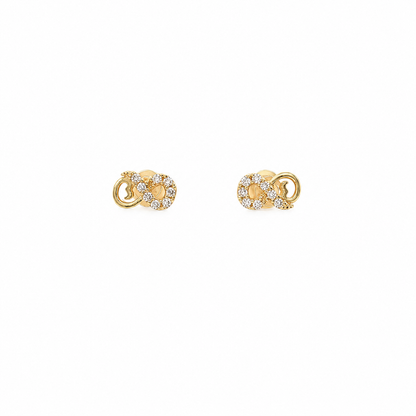 14k Yellow Gold Infinity Studs with Cubic Zirconia