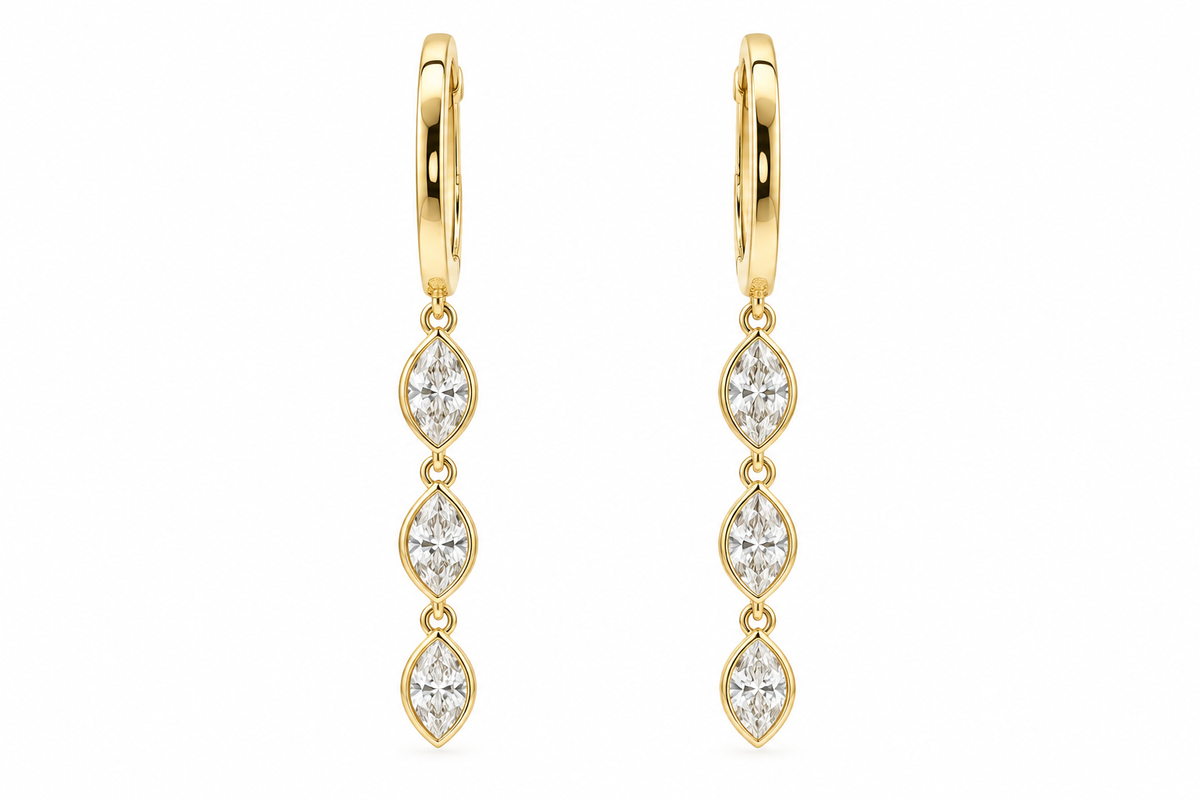 14k Gold Natural Diamond Marquise Dangle Earrings | 0.79tcw