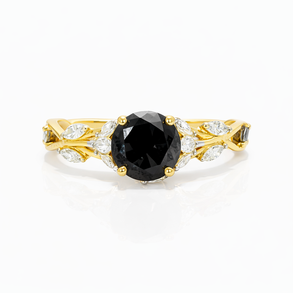 10k Gold Onyx Ring with Moissanite Accent