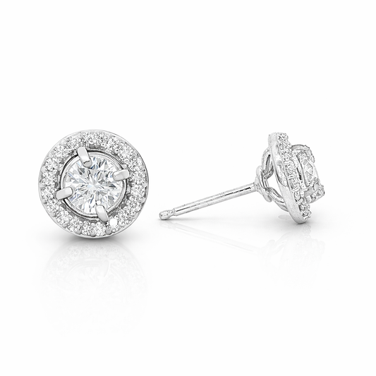 14k White Gold 0.75tcw Lab Diamond Studs with Natural Diamond Halo