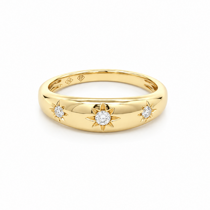 18k Gold Domed Diamond Starburst Ring | 0.11tcw