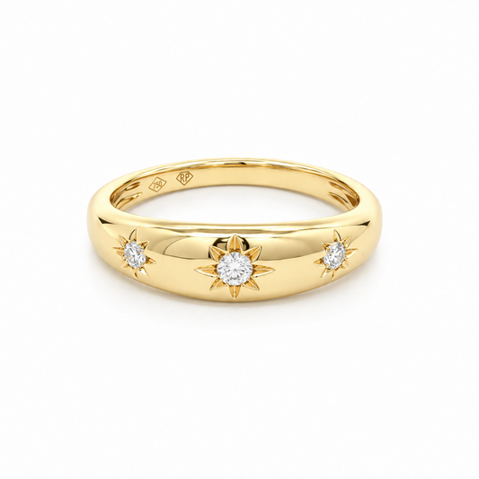 18k Gold Domed Diamond Starburst Ring | 0.11tcw