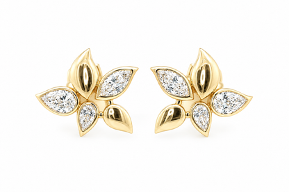 14k Gold Natural Diamond Flower Stud Earrings | 1.12tcw