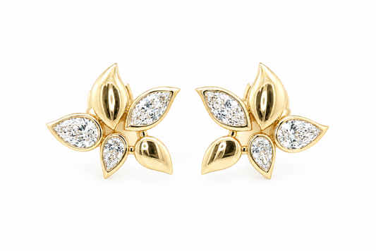 14k Gold Natural Diamond Flower Stud Earrings | 1.12tcw