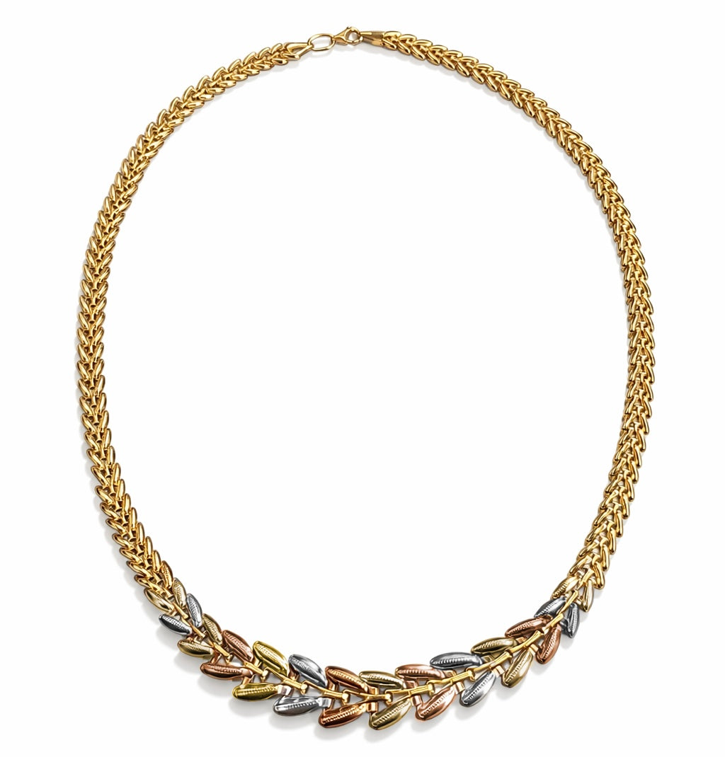 14k Tri-Color Gold Leaf Necklace | 17"