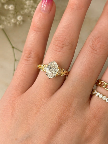 14k Gold 2ct E/VS1 Oval Lab Diamond Engagement Ring with Marquise Floral Accents