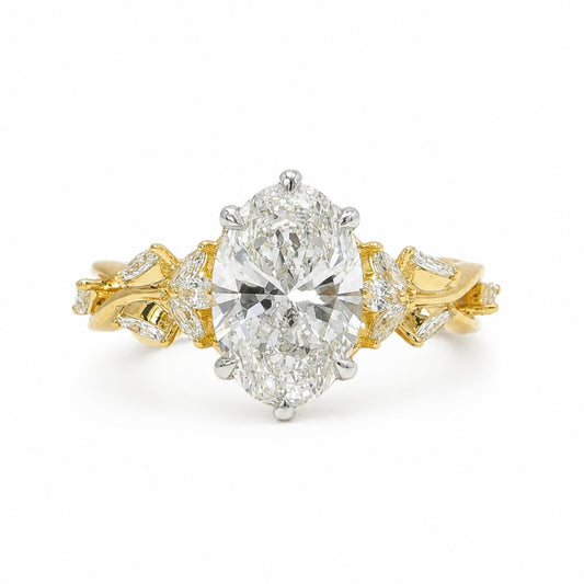14k Gold 2ct E/VS1 Oval Lab Diamond Engagement Ring with Marquise Floral Accents