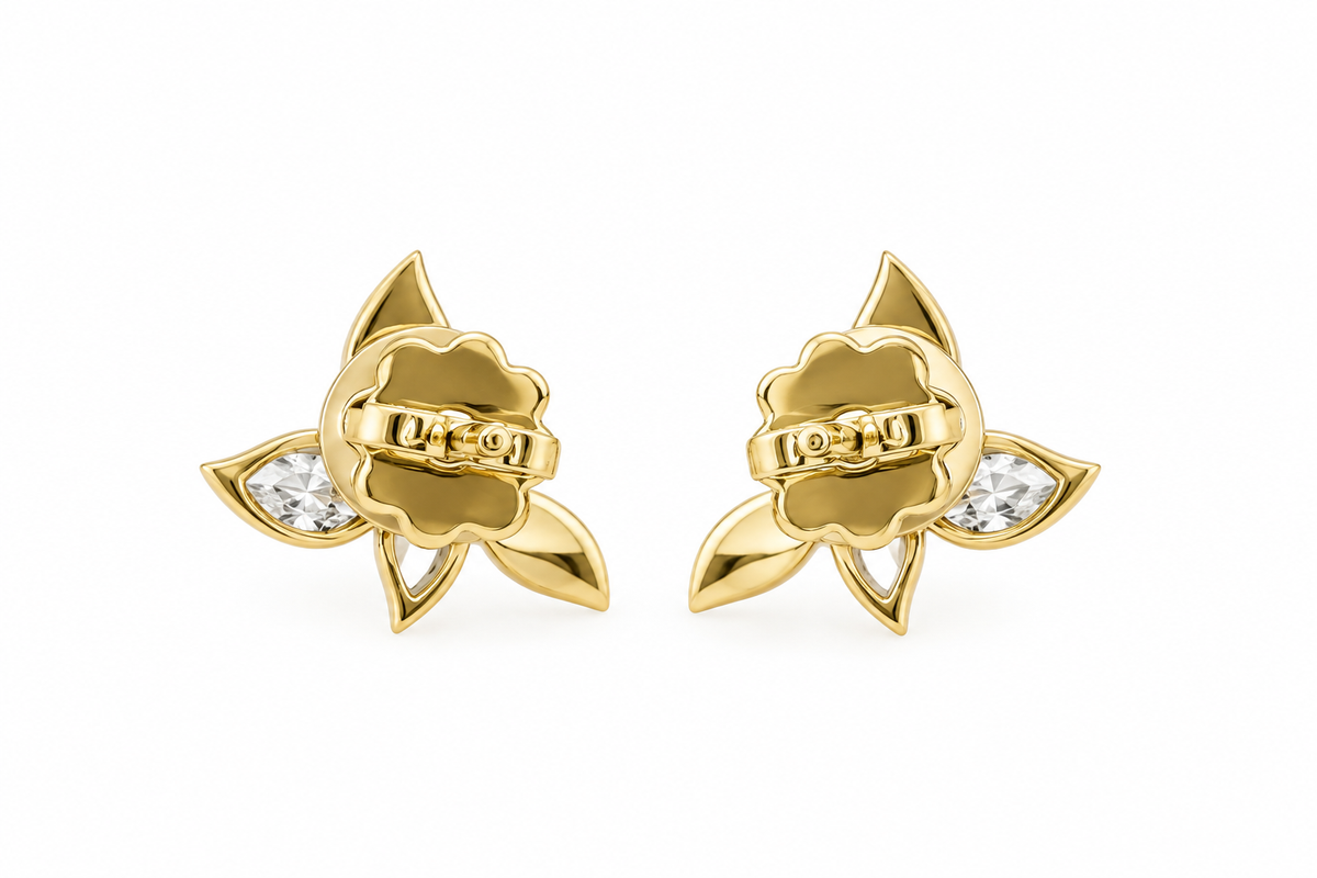 14k Gold Natural Diamond Flower Stud Earrings | 1.12tcw