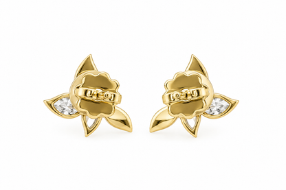 14k Gold Natural Diamond Flower Stud Earrings | 1.12tcw