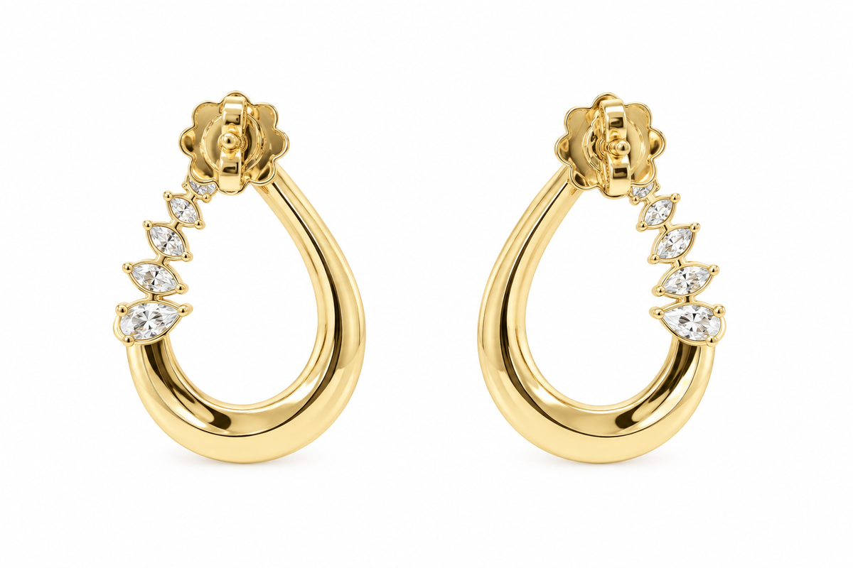 18k Gold Open Pear Natural Diamond Marquise Dangle Earrings | 1.12tcw