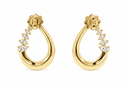 18k Gold Open Pear Natural Diamond Marquise Dangle Earrings | 1.12tcw