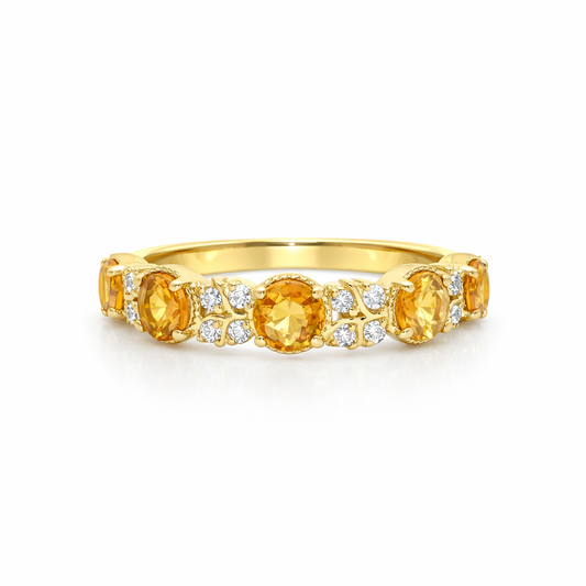 14k Gold Lab Diamond and Citrine Birthstone Ring (0.11tcw)