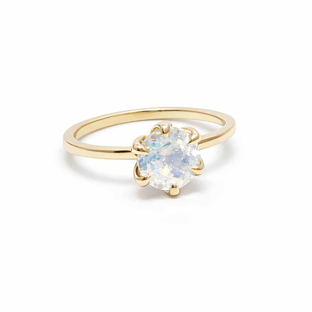 14k Yellow Gold Tulip Setting Moonstone Ring