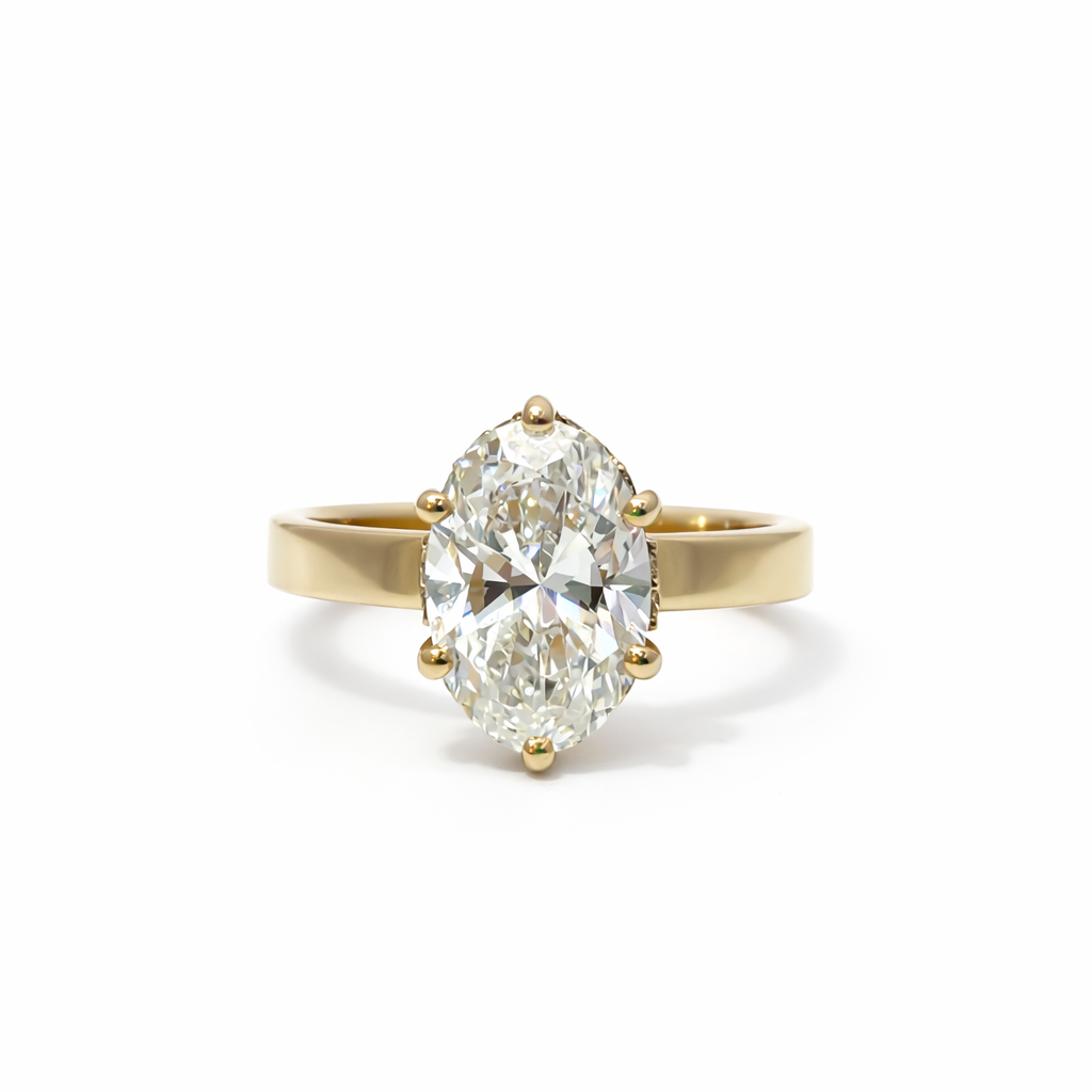 14k Gold 3.00ct Oval Lab Diamond 3mm Cigar Band Engagement Ring
