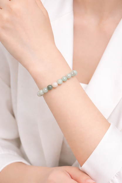 7mm A-Grade Natural Light Green Jadeite Bead Bracelet | 7"
