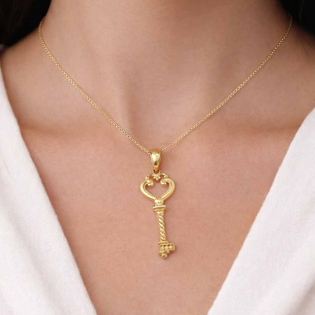 14k Gold Key to My Heart Pendant | 1.5"